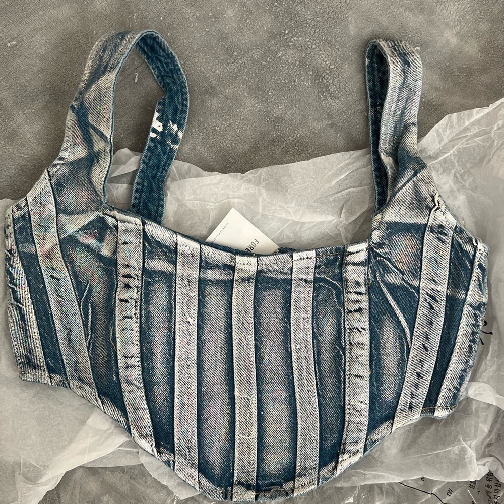 Forever 21 Blue Denim Striped Tote